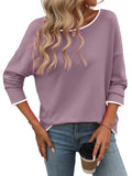 PrinStory Womens Fall Sweaters Loose 2024 Long Sleeve Outfits Crewneck Knit Lightweight Casual Pullover Tops Gray Purple 2XL