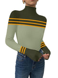 Womens Long Sleeve Shirts 2024 Fall Sweaters Crewneck Striped Knitted Tops Slim Fitted Casual Basic Tee Tops（M.Triple Green）
