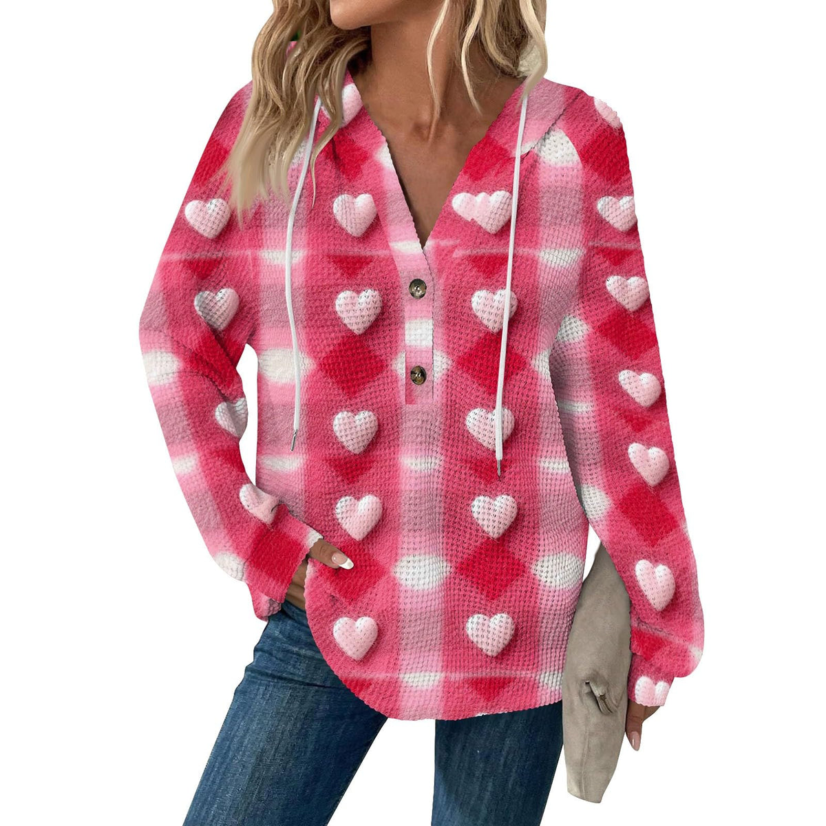 Hoodies For Women Trendy Pullover Fall Sweaters For Women 2024 Plus Size Drawstring Long Sleeve Shirts Buttons Waffle Knit Tops Pullover Hoodie Oversized Sweatshirt V Neck 2024 Beige Xxl
