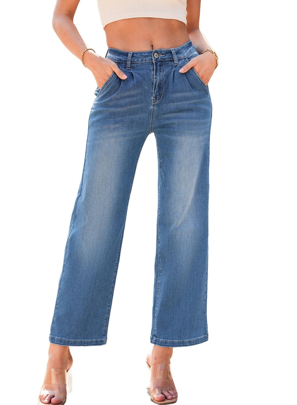 Astylish Womans Jeans High Waisted Wide Leg Loose Stretchy Cropped Trendy Jeans for Woman 2024 Ashleigh Blue Size 8