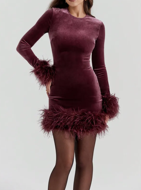 Feather Patchwork Bodycon Mini Dress